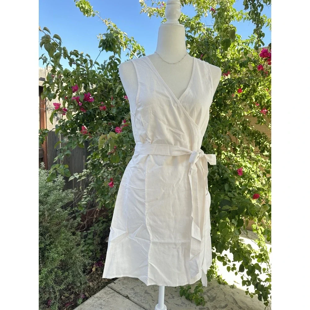 Andie Swim Linen The Cacela‎ Wrap Dress Cover Up Coconut Cream Size Large NWT